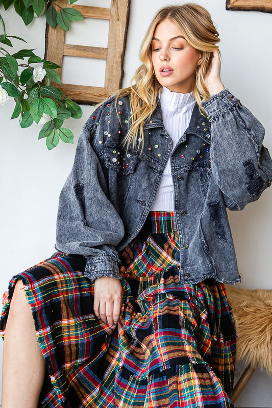 Oli & Hali Stone On Shouder Color Denim Jacket