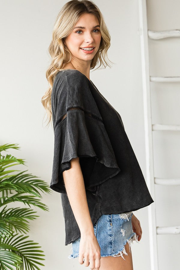 Oli & Hali Mineral Washed Ruffle Sleeve Top