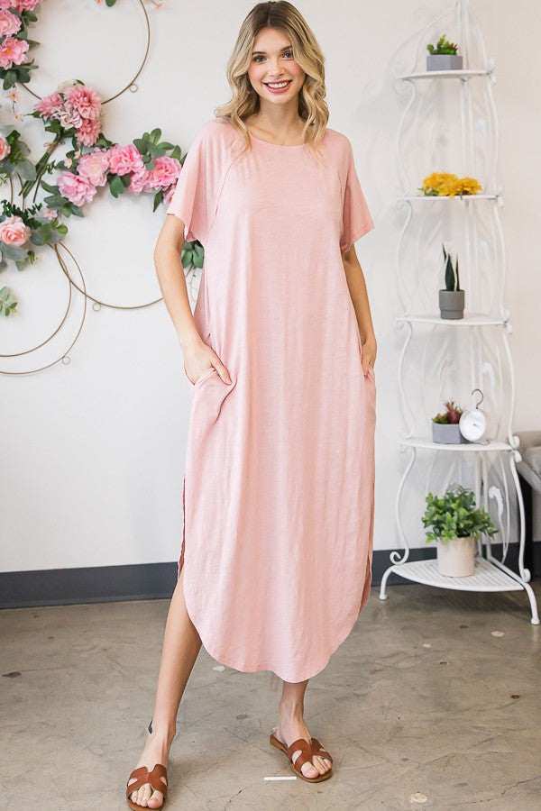 Oli & Hali Mineral Washed Maxi Solid Side Pocket Dress