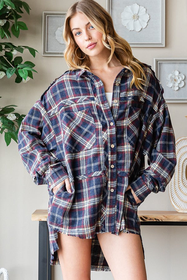 Oli & Hali Mineral Washed Plaid Shirts Top