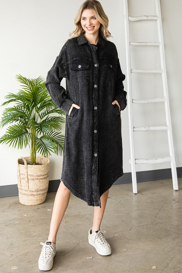 Oli & Hali Mineral Wahsed Long Button Down Shirt Jacket