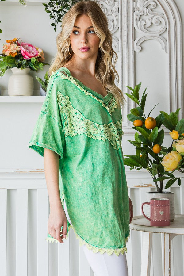 Oli & Hali Crochet V-Neck Tee Top