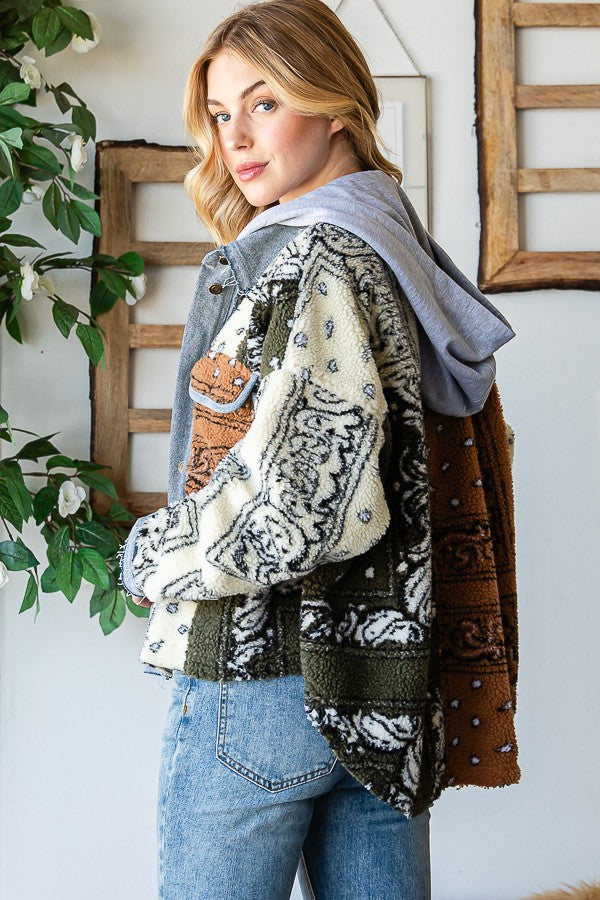 Oli & Hali Bandana Print Mixed Sherpa Jacket