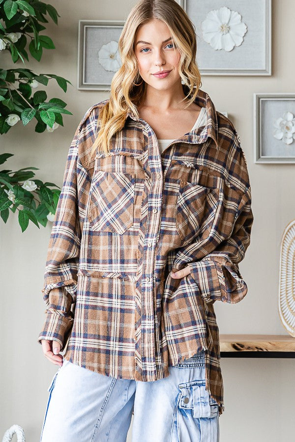 Oli & Hali Mineral Washed Plaid Shirts Top