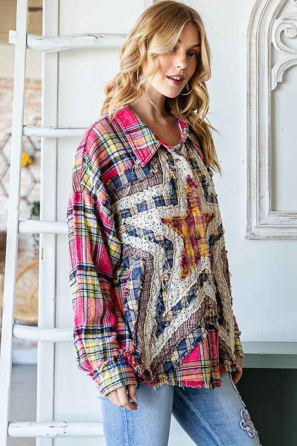 Oli & Hali Washed Star Plaid Shirt Jacket