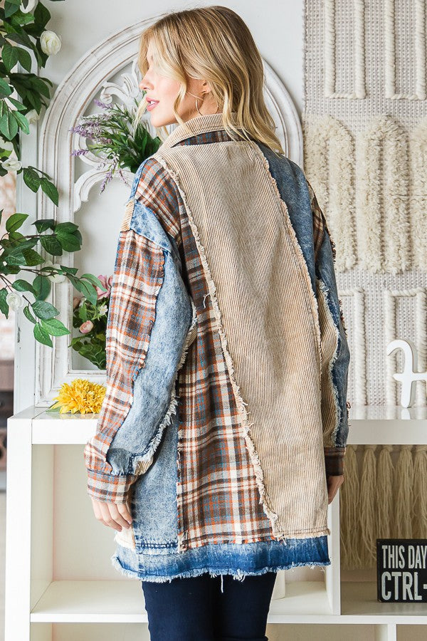 Oli & Hali Mineral Washed Mixed Shacket Jacket