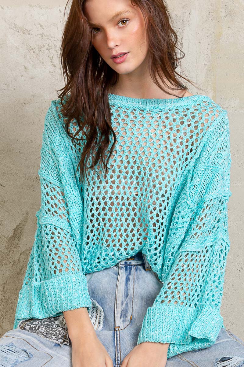 POL Open Knit Long Sleeve Casual Pullover Sweater Top