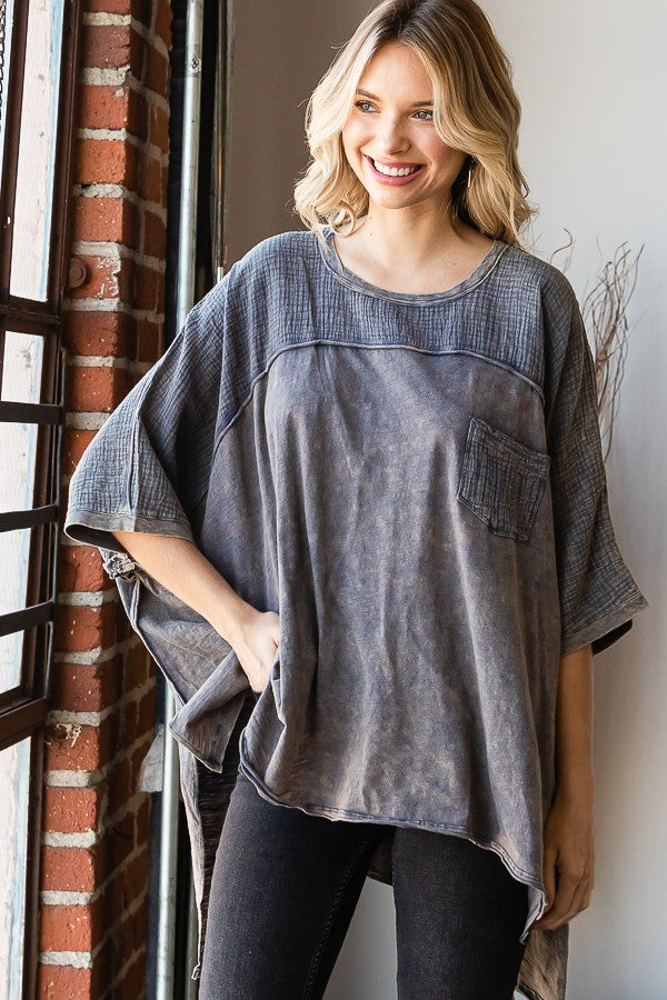 Oli & Hali Mineral Washed Color Block Sides Oversized Top