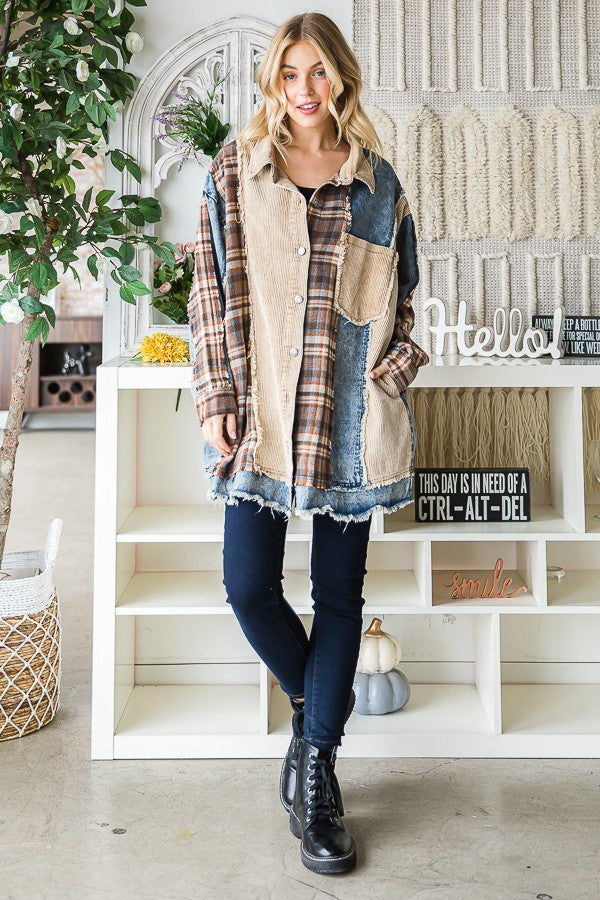 Oli & Hali Mineral Washed Mixed Shacket Jacket