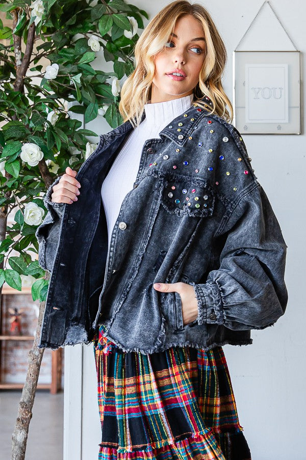 Oli & Hali Stone On Shouder Color Denim Jacket