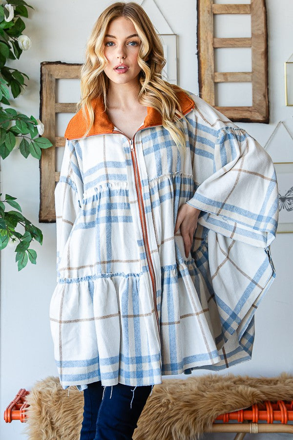 Oli & Hali Tierd Brushed Plaid Poncho Jacket