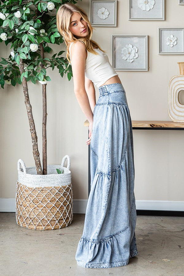 Oli & Hali Washed Super Wide Ruffled Pants