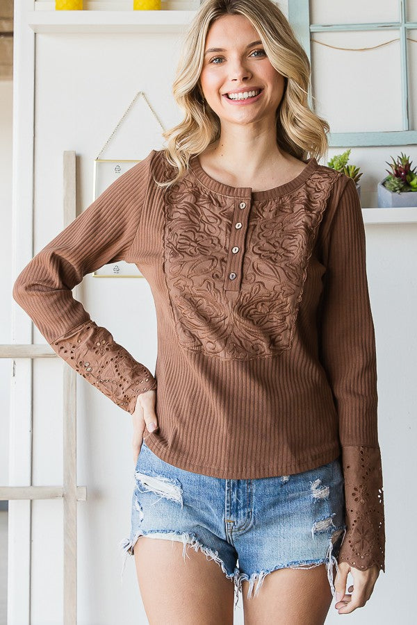 Oli & Hali Mineral Washed Embroidered Fitted Top