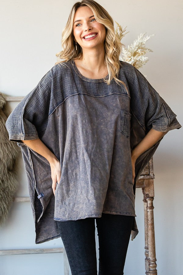 Oli & Hali Mineral Washed Color Block Sides Oversized Top