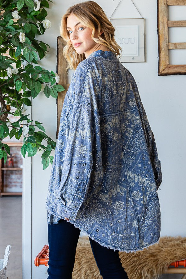 Oli & Hali Scarf Print Button Front Shirt Top