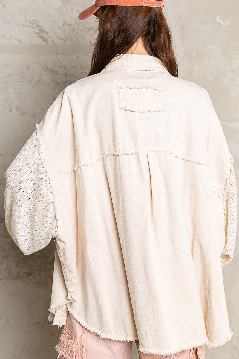 POL Oversize Balloon Sleeve Embroidered Detail Collared Sequin Shirt - Roulhac Fashion Boutique