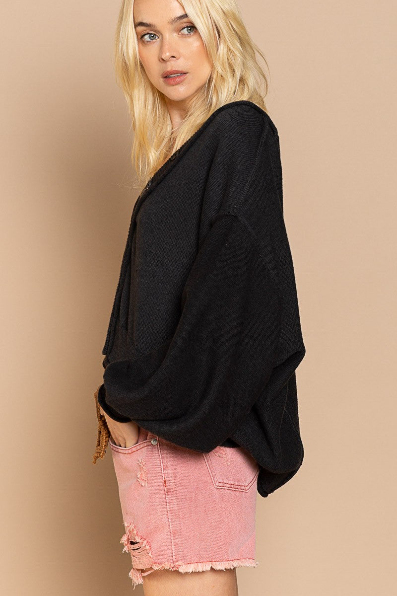 POL Dropped Shoulder Button Down Hacci Cardigan Top