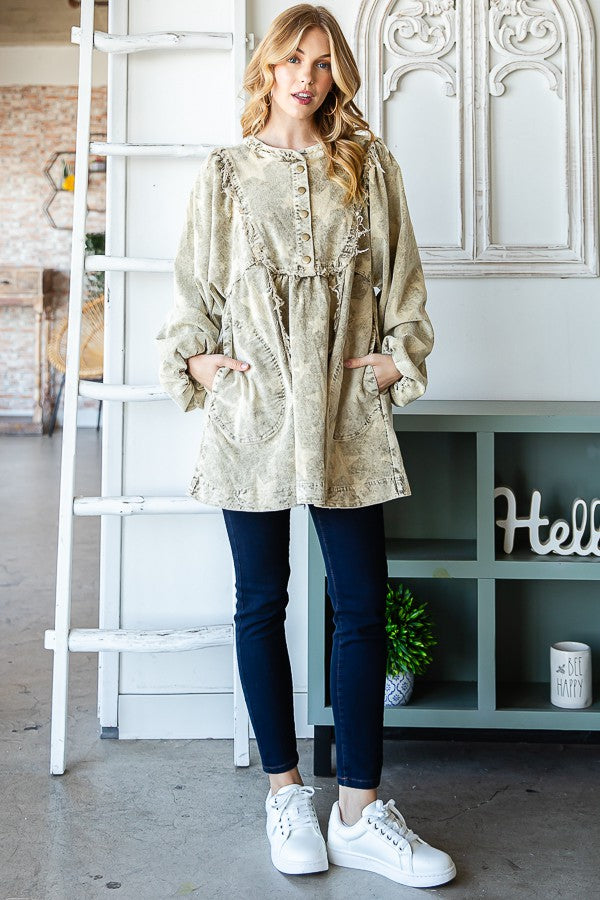 Oli & Hali Washed Star Print Corduroy Babydoll Top