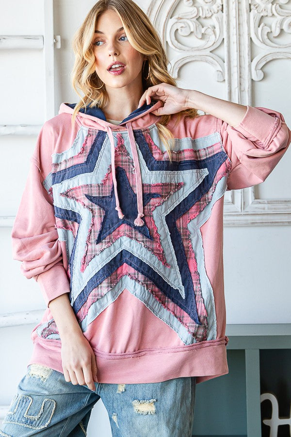 Oli & Hali Washed Star Patched Hoodie Jacket