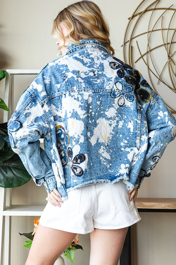 Oli & Hali Diasy Applique Distressed Denim Jacket