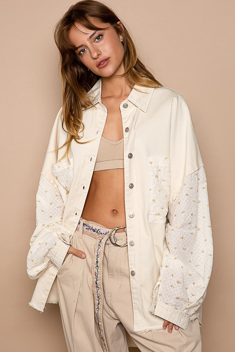 POL Twill Longsleeve Embroidered Check Pattern Raglan Jacket