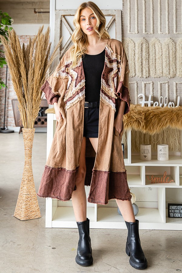 Oli & Hali Star Patched Kimono Without Fringe Jacket