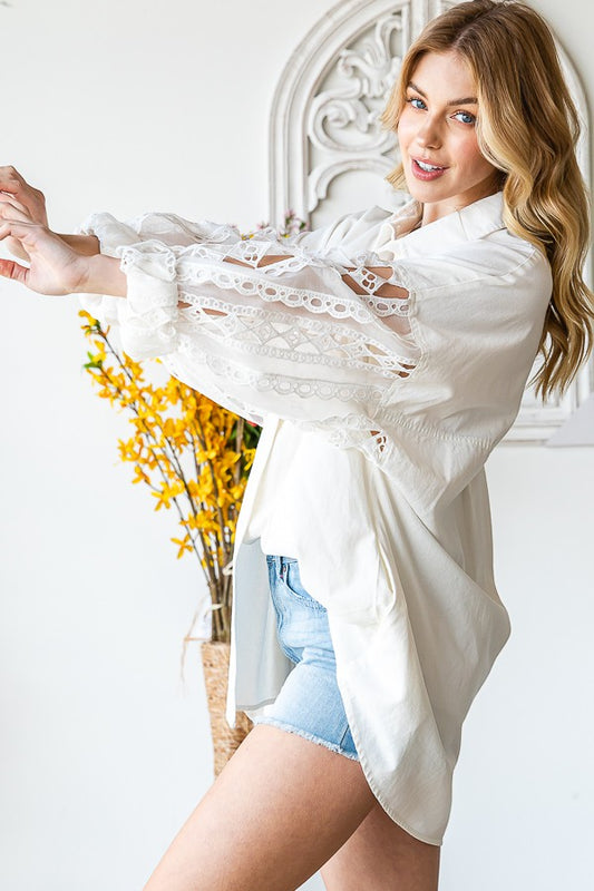 Oli & Hali Mineral Washed Embroidery Olganza Sleeve Top