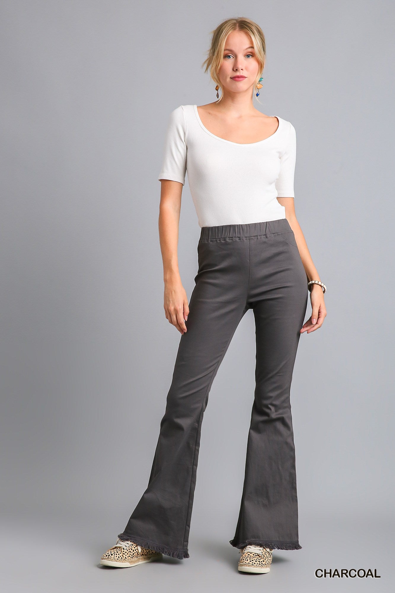 Umgee Stretch Wide Flare Leg Elastic Waist Pant