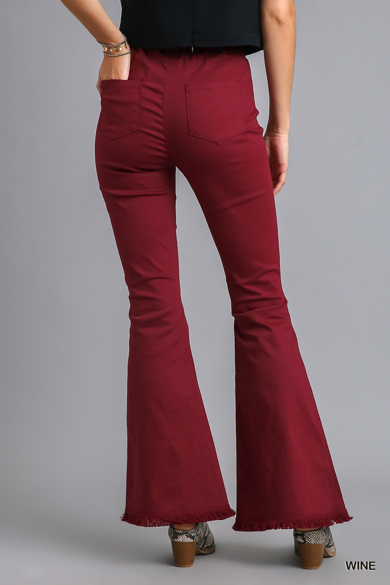 Umgee Stretch Wide Flare Leg Elastic Waist Pant