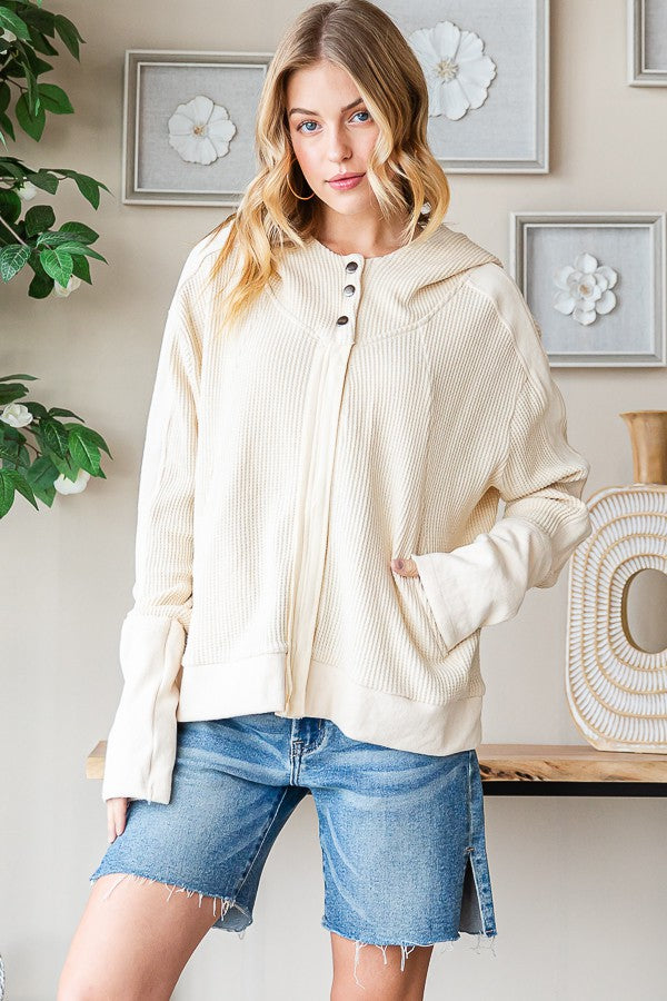 Oli & Hali Washed Waffle Zip Up Long Sleeve Jacket