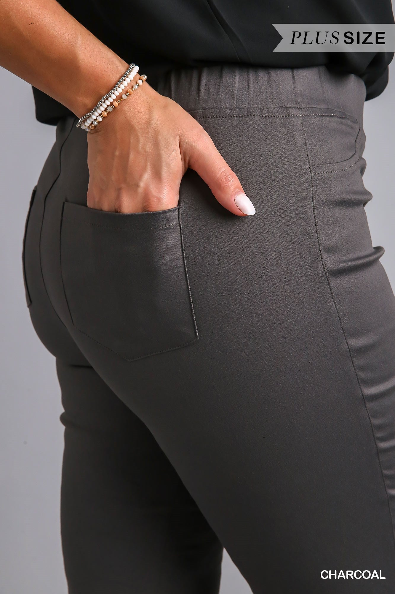 Umgee Plus Elastic Waist Stretch Frayed Hem Wide Flare Leg Pants