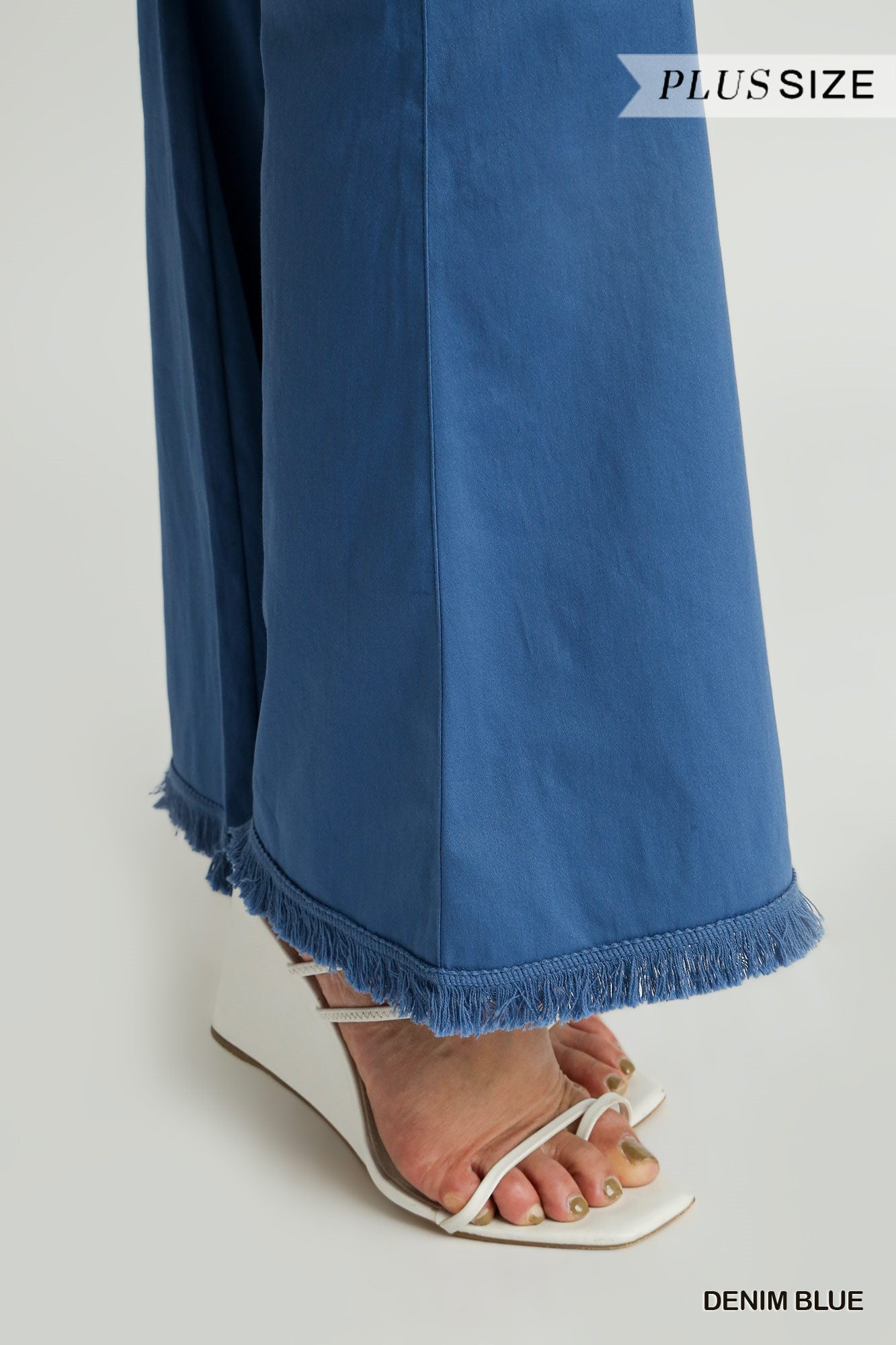 Umgee Plus Elastic Waist Stretch Frayed Hem Wide Flare Leg Pants
