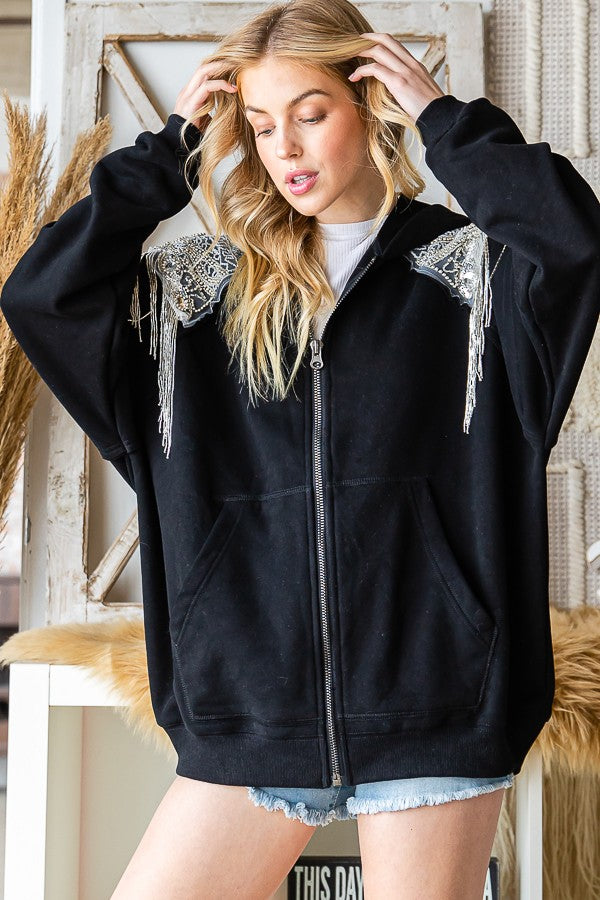 Oli & Hali Sequin Hood Zip Up Jacket