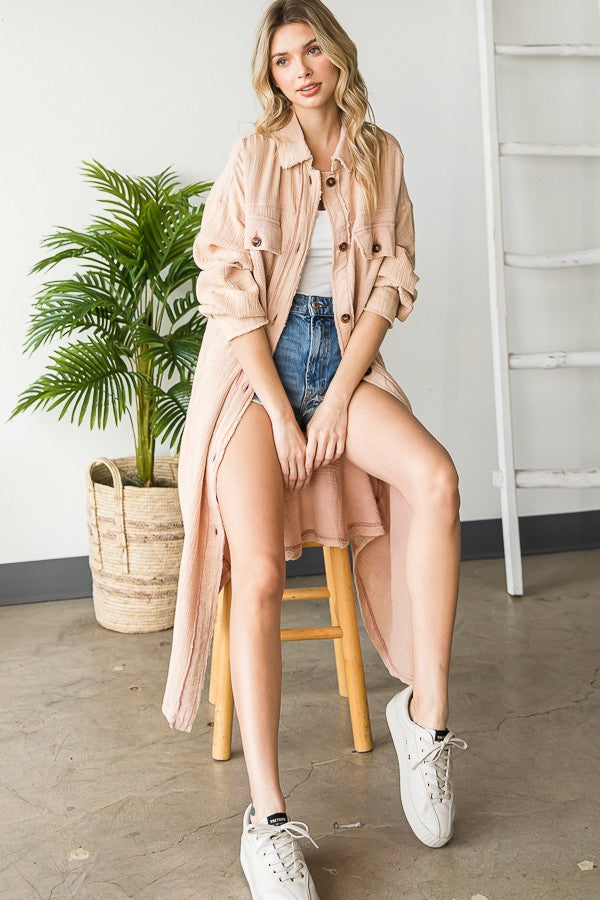 Oli & Hali Mineral Wahsed Long Button Down Shirt Jacket