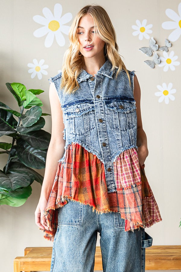 Oli & Hali Washed Denim Vest Top