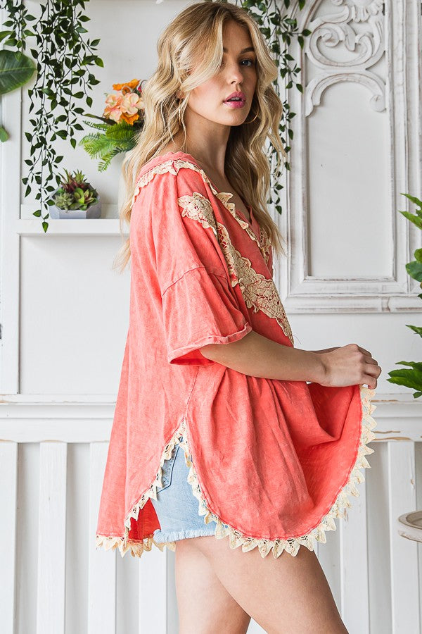 Oli & Hali Crochet V-Neck Tee Top