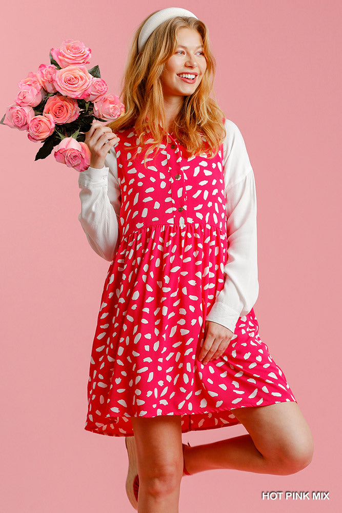 Umgee Mix Dalmatian Sleeveless Button Down Collar Dress - Roulhac Fashion Boutique