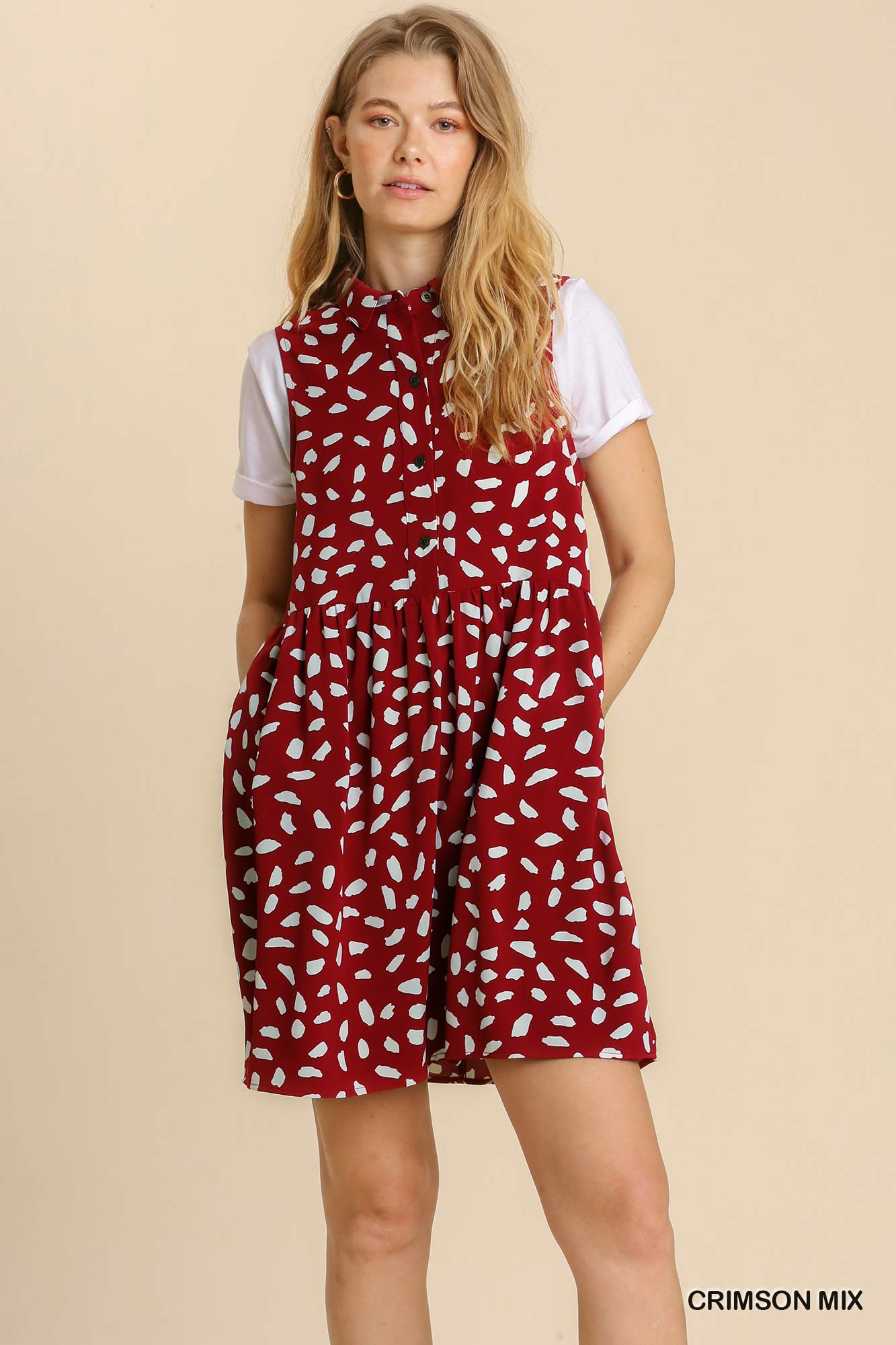 Umgee Mix Dalmatian Sleeveless Button Down Collar Dress - Roulhac Fashion Boutique