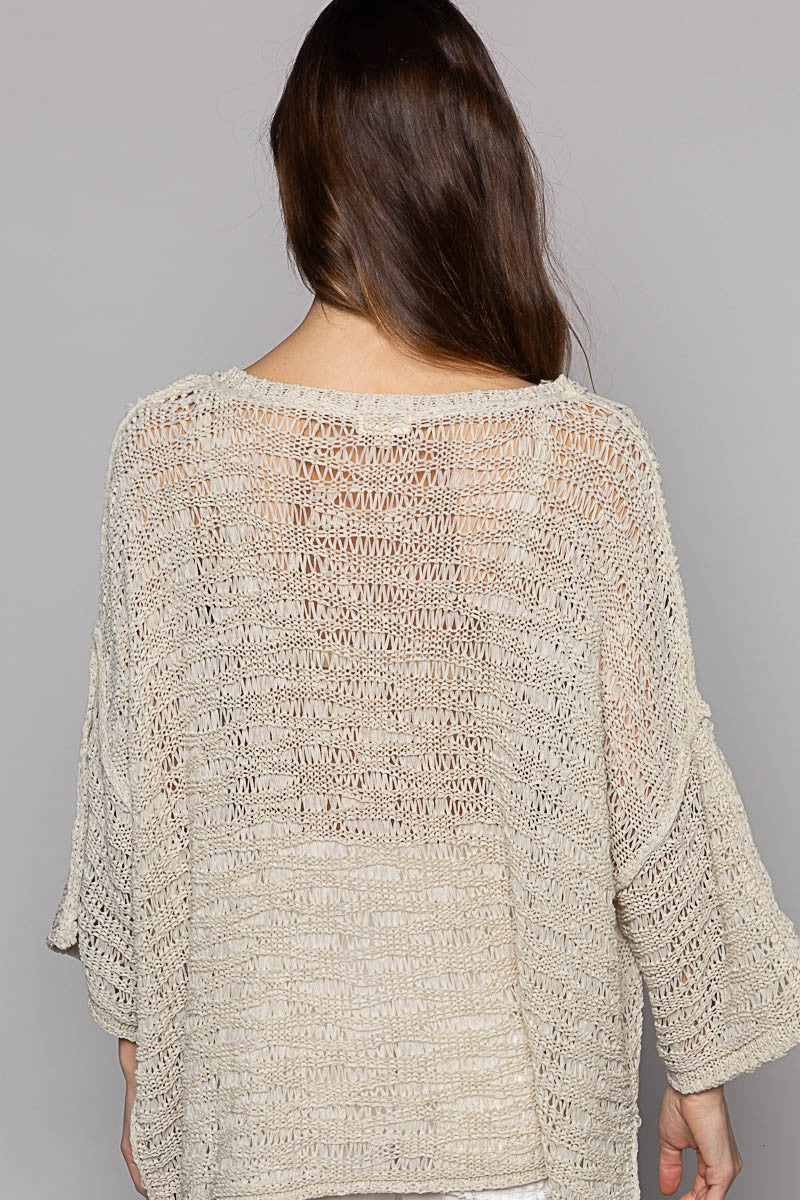 POL Round Neck Side Open Slit Lightweight Sweater Top