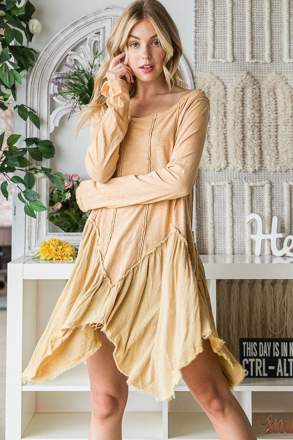 Oli & Hali Washed Fabric Mixed Uneven Hem Tunic Top