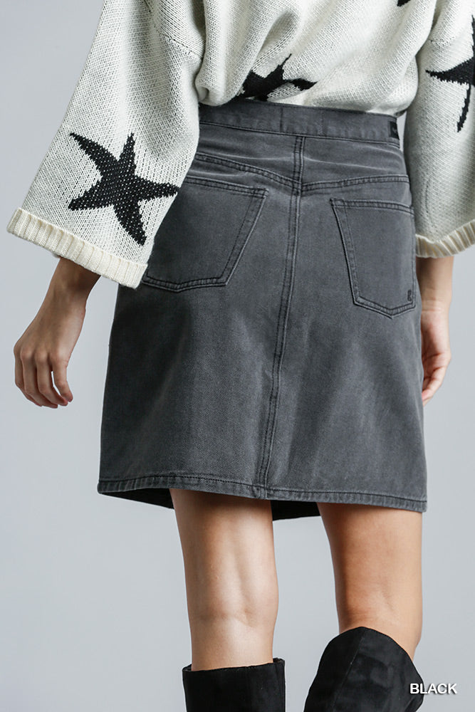 Umgee Button Down Side and Back Pocket Non-Stretch Denim Skirt