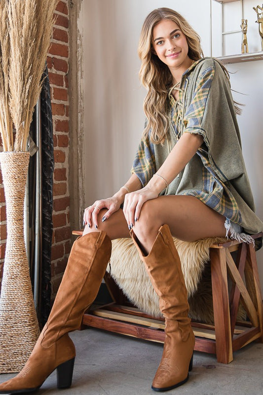 Oli & Hali Mineral Washed Mix Match Plaid Pocketed Top