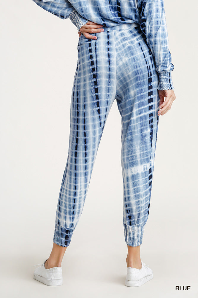 Umgee Shibori Tie Dye Elastic Waist Smocked Hem Jogger Pants