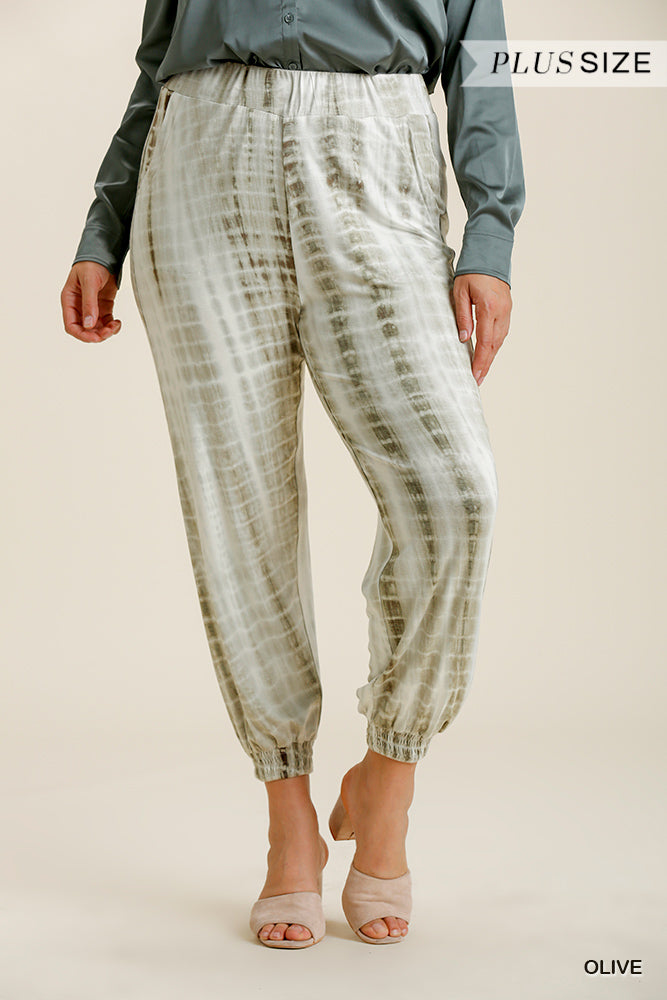 Umgee Plus Elastic Waist Shibori Tie Dye Smocked Hem Jogger Pants