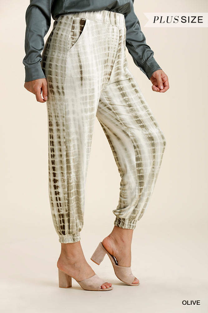Umgee Plus Elastic Waist Shibori Tie Dye Smocked Hem Jogger Pants