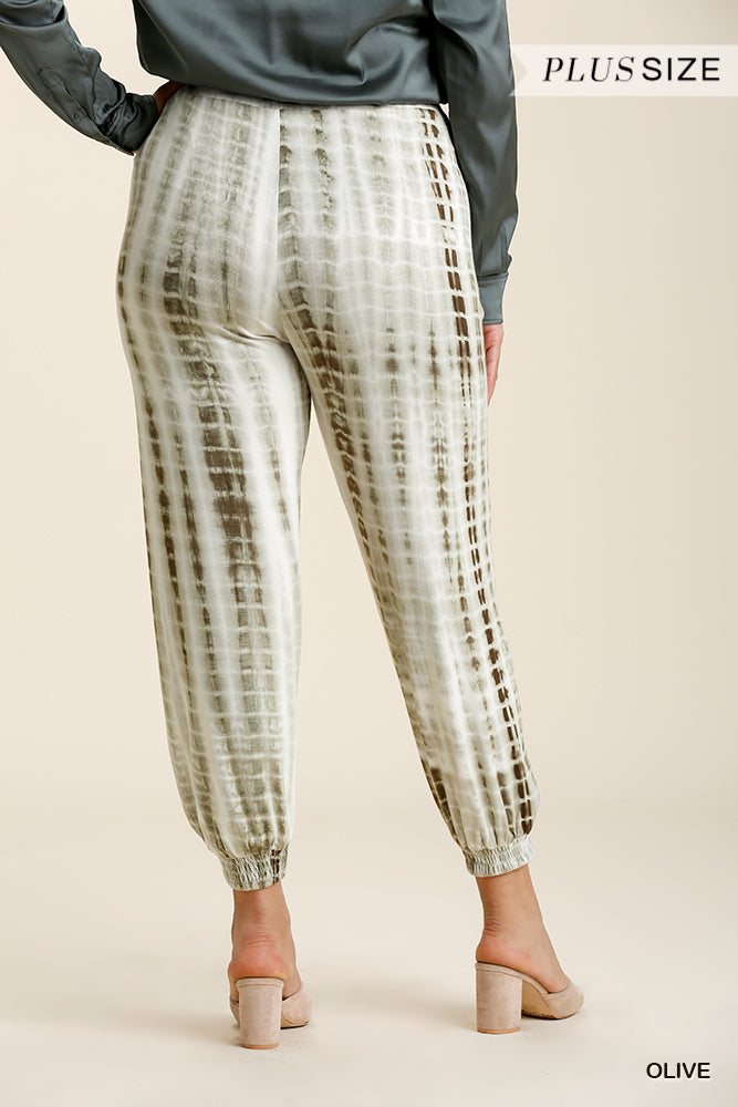Umgee Plus Elastic Waist Shibori Tie Dye Smocked Hem Jogger Pants