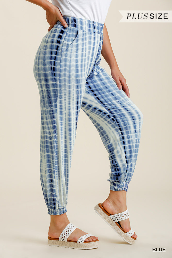 Umgee Plus Elastic Waist Shibori Tie Dye Smocked Hem Jogger Pants
