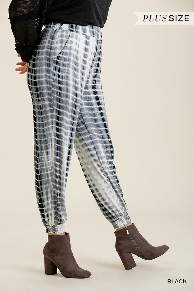 Umgee Plus Elastic Waist Shibori Tie Dye Smocked Hem Jogger Pants