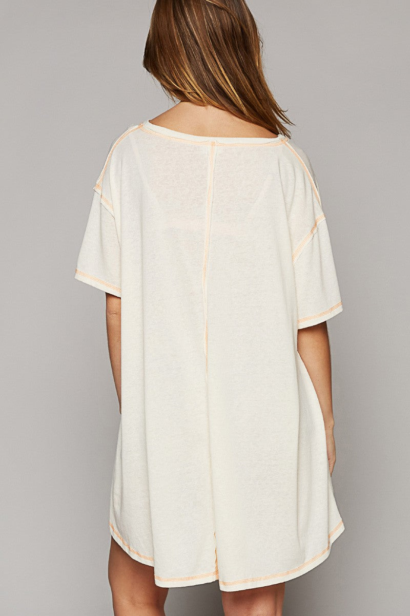 POL Vintage Washing Oversize V-Neck Solid Hi-Low Basic Top