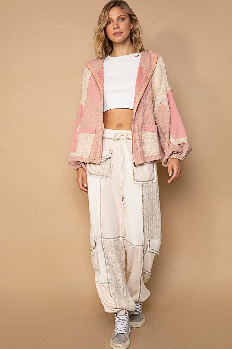 POL Zipper Front Hooded High Neck Balloon Sleeves Oversize Fit Textured Jacket - Roulhac Fashion Boutique